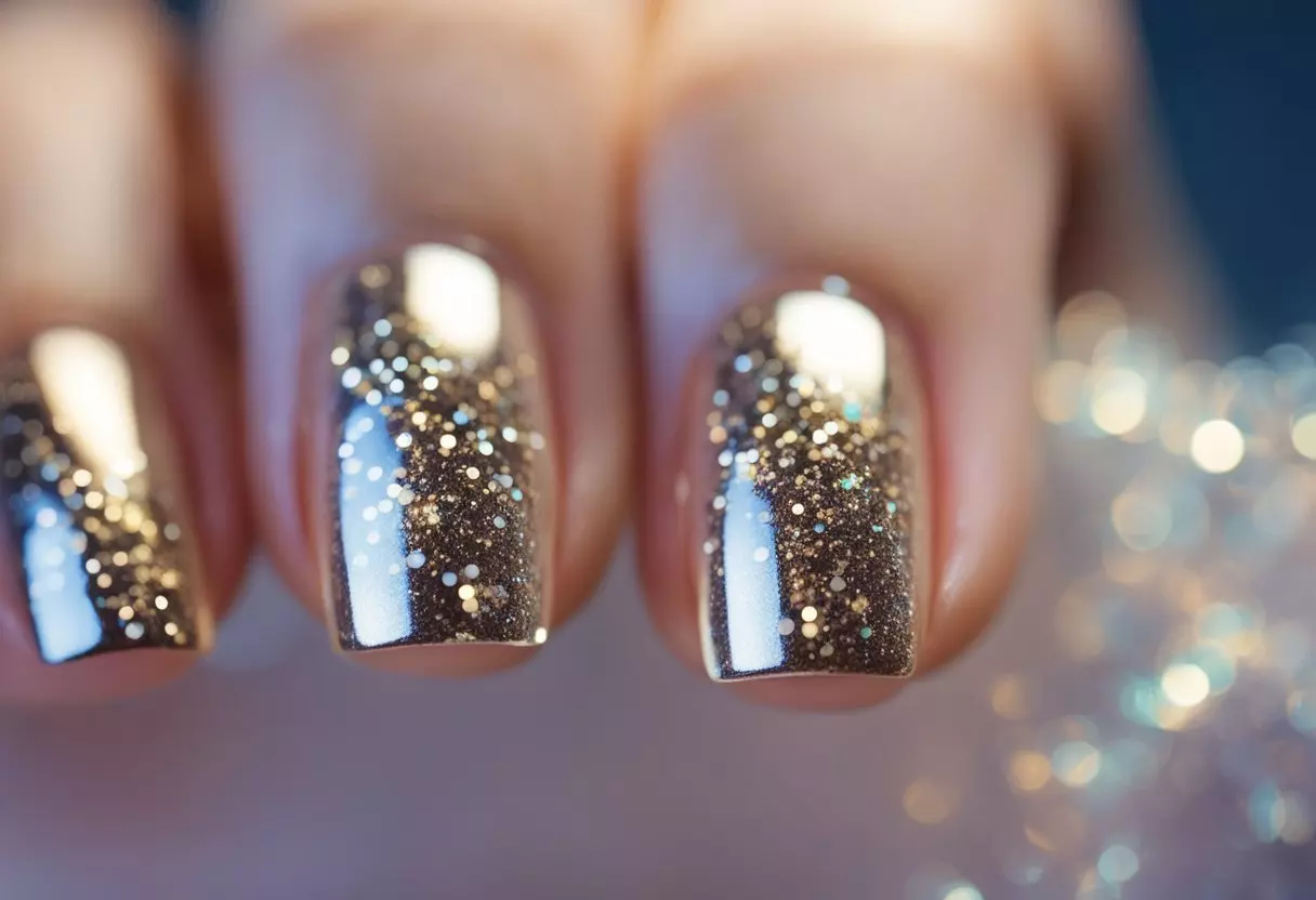 Unhas Encapsuladas Delicadas com Glitter