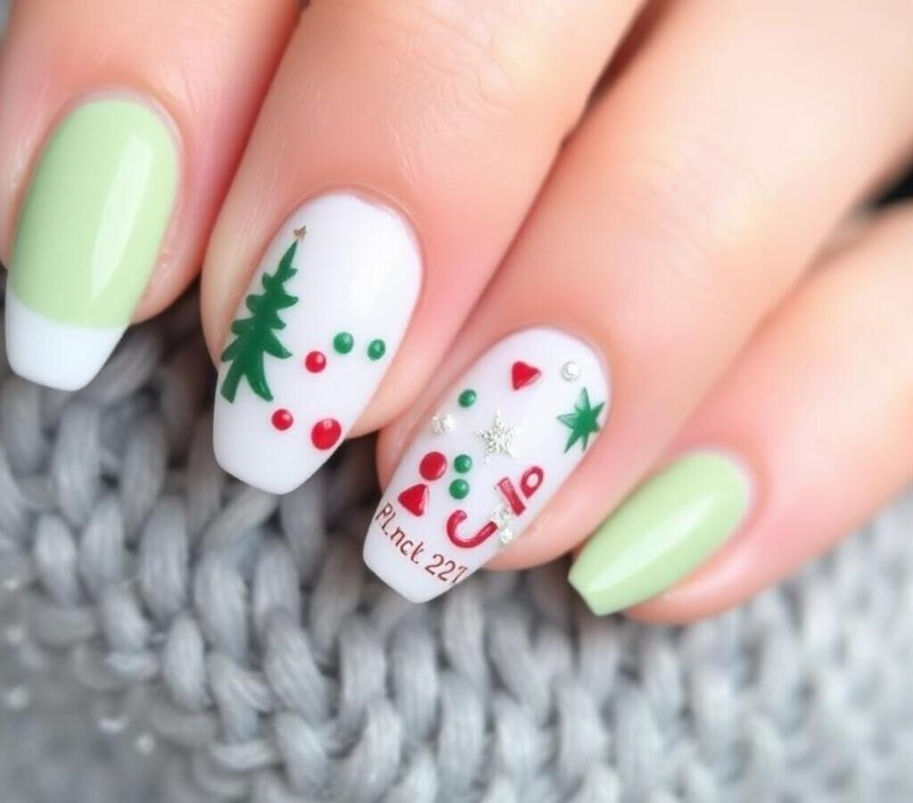 Decoração de Unhas Curtas para Natal e Ano Novo