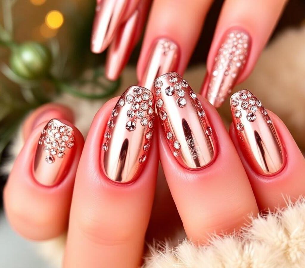 Decoração de Unhas Curtas para Natal e Ano Novo