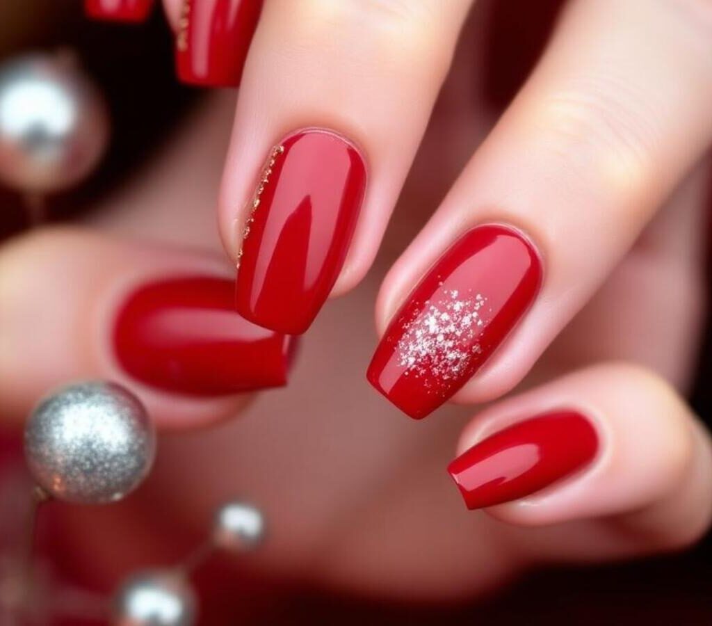 Decoração de Unhas Curtas para Natal e Ano Novo