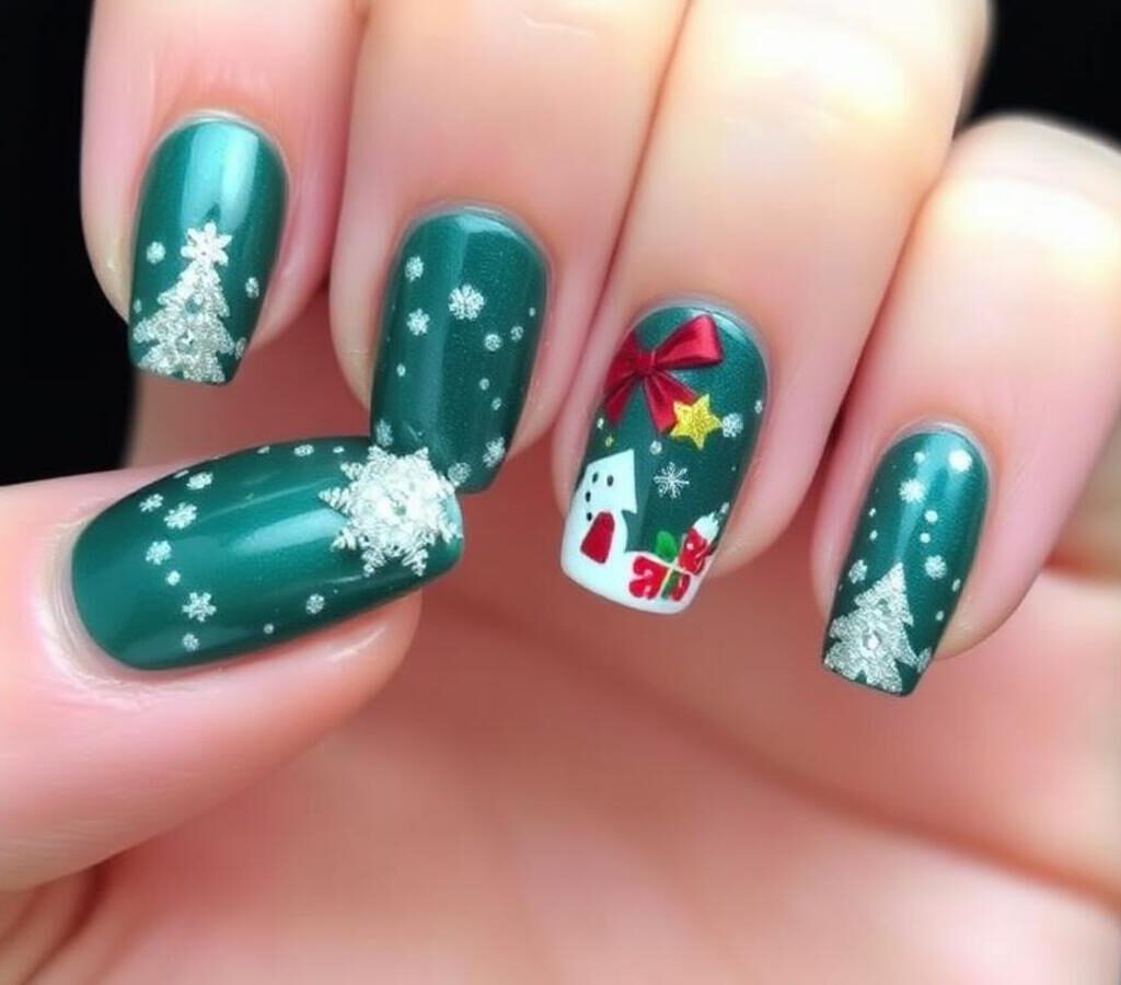 Decoração de Unhas Curtas para Natal e Ano Novo